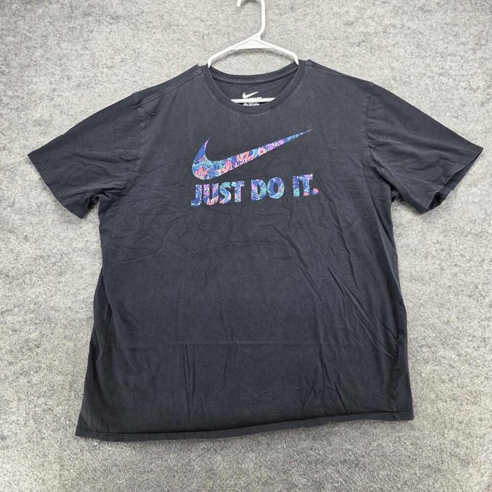 Nike Shirt Mens 2XL Black Just Do It Swoosh Floral Graphic Athletic Tee Cotton